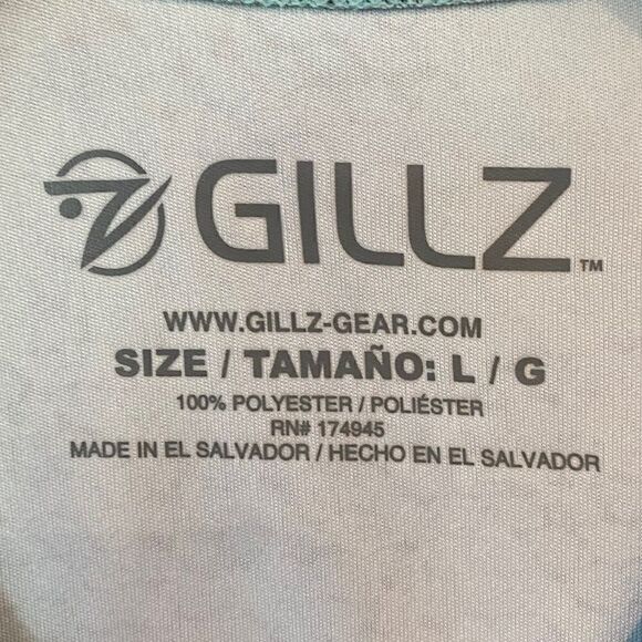 Gillz Sz L Blue Green Fish Scale Pattern Outdoor Fishing Surfing Sun Fabric Top - Picture 4 of 6